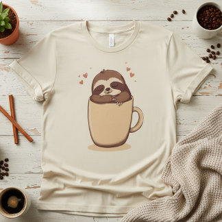 Latte Sloth. Cute Coffee Sloth, Funny Lazy Morning T-Shirt