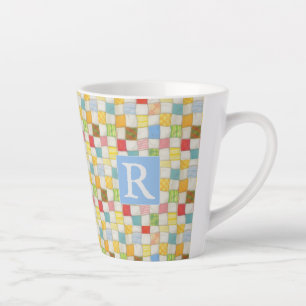LATTE TASSE À CAFE «CRAZY QUILT» + TEXTE / BLEU