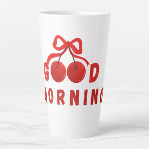 Latte Tasse de café Bonjour avec un joli nœud rouge ceri