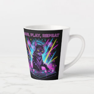 Latte Tasse DJ Chat Paws Play Repeat   Cadeau Drôle pour