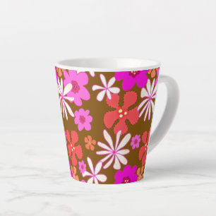 Latte Tasse illustrée de fleurs rétro rose et orange