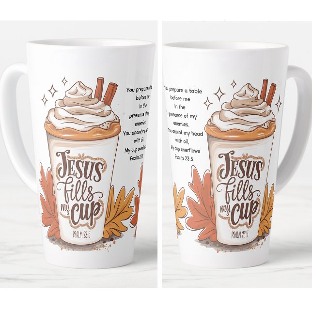 Latte Tasse Jésus Remplit Ma Coupe Psaume 23:5 Café (Psalm 23:5 Jesus fills my cup latte mug)