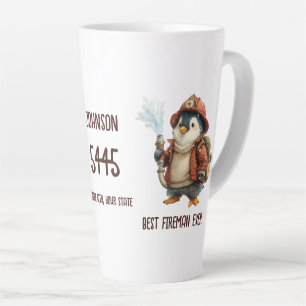 Latte Tasse personnalisée pour un pompier pingouin d'hiv
