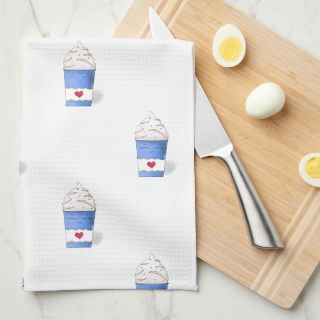 Latte & Whipped Cream (Blue)   Kitchen Towel (Quarter Fold)