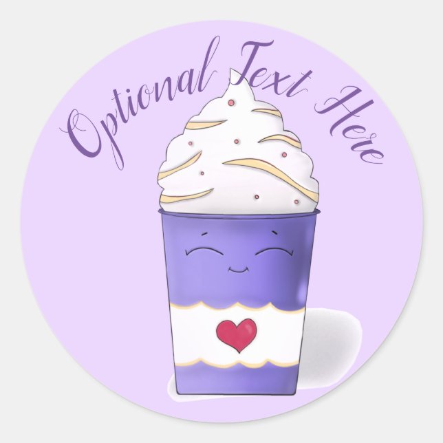 Latte & Whipped Cream (Purple)  Classic Round Sticker (Front)