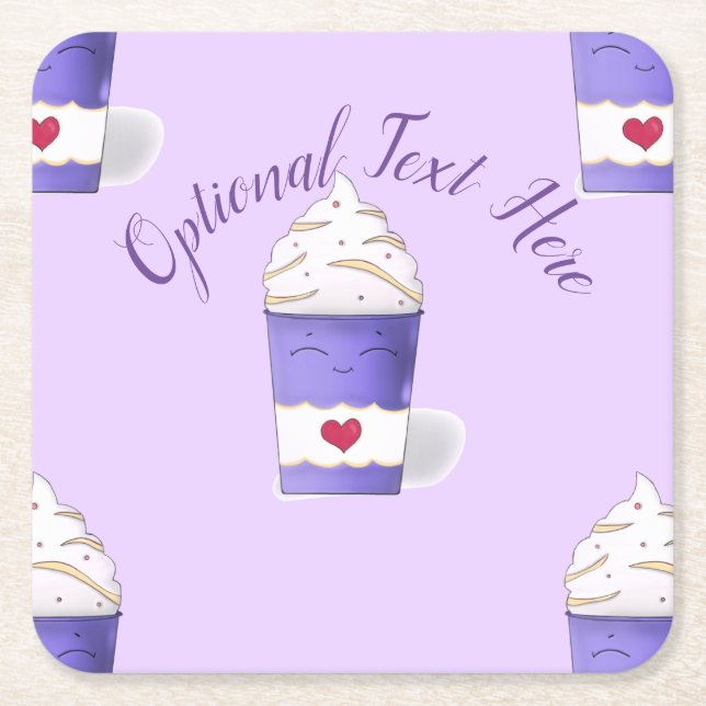 Latte & Whipped Cream (Purple)   Square Paper Coaster (Front)