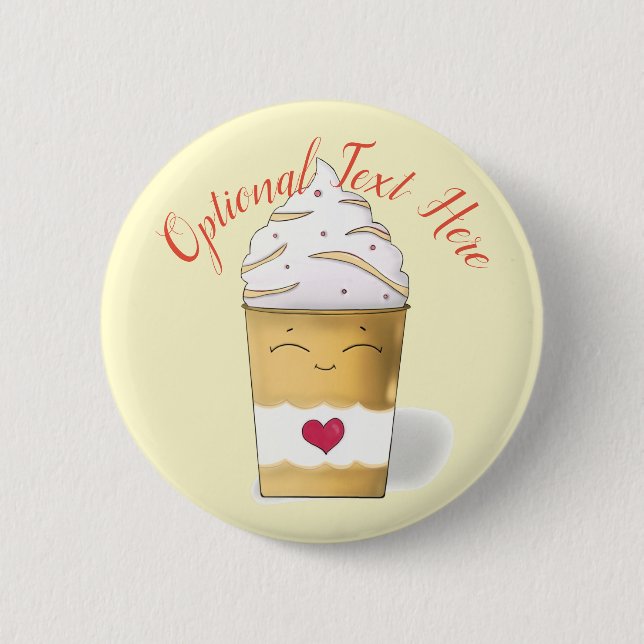 Latte & Whipped Cream (Yellow)   2 Inch Round Button (Front)
