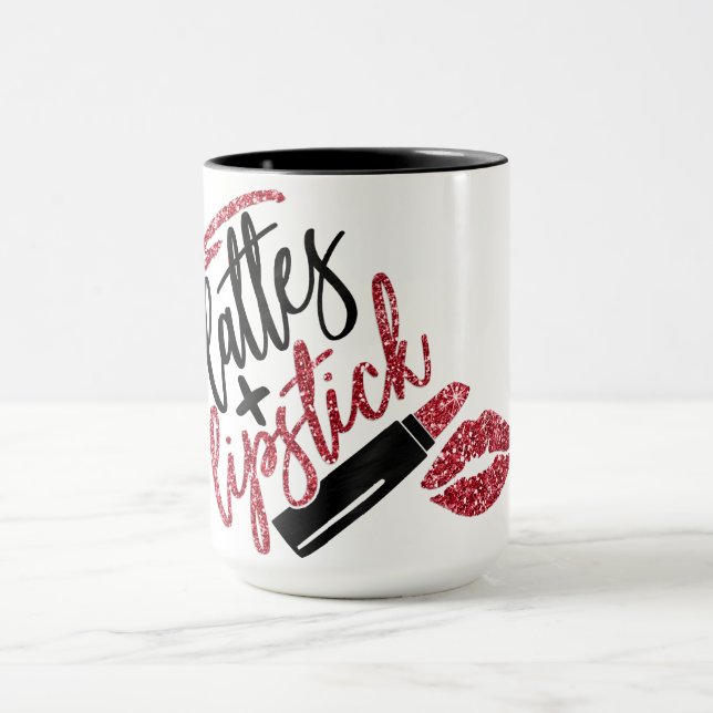 Lattes and Lipstick Faux Glitter Red Mug (Center)