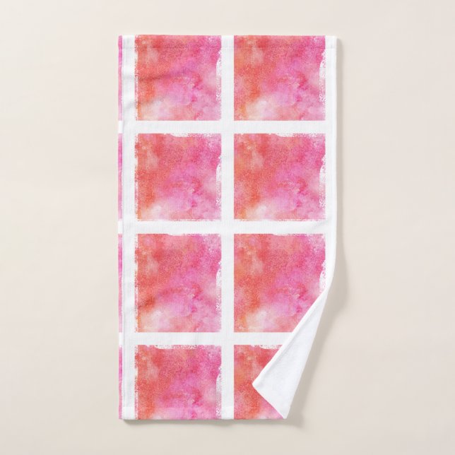 Lattice and Marble Effect Pink and Orange Hand Towel (Hand Towel)