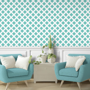 Lattice Diagonal White Teal Wallpaper