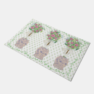 Lattice Green Topiary Roses Ginger jars jar Doormat