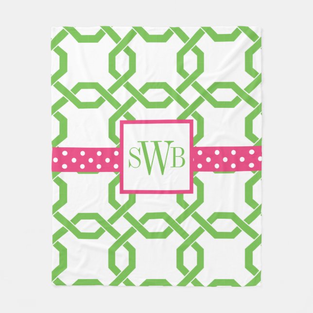 Lattice & Grosgrain Monogrammed Fleece Blanket (Front)