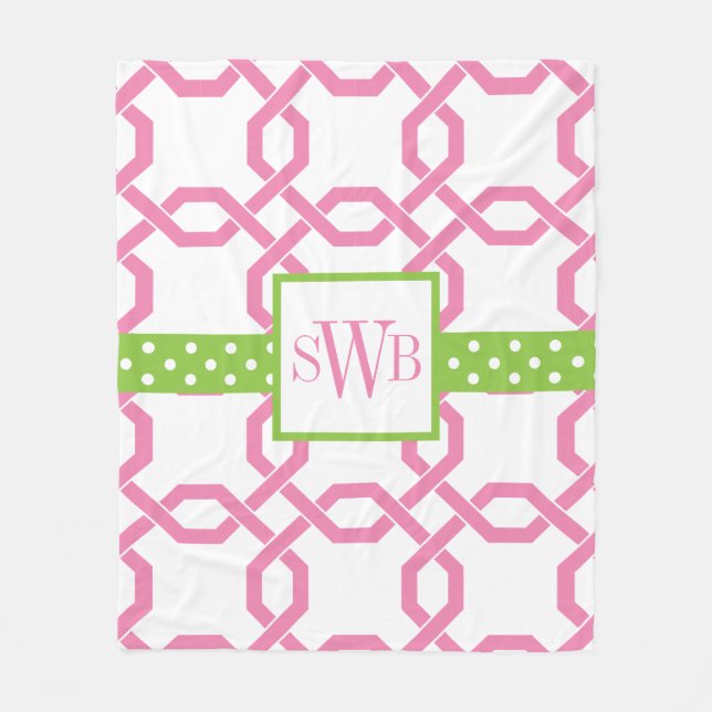 Lattice & Grosgrain Monogrammed Fleece Blanket (Front)