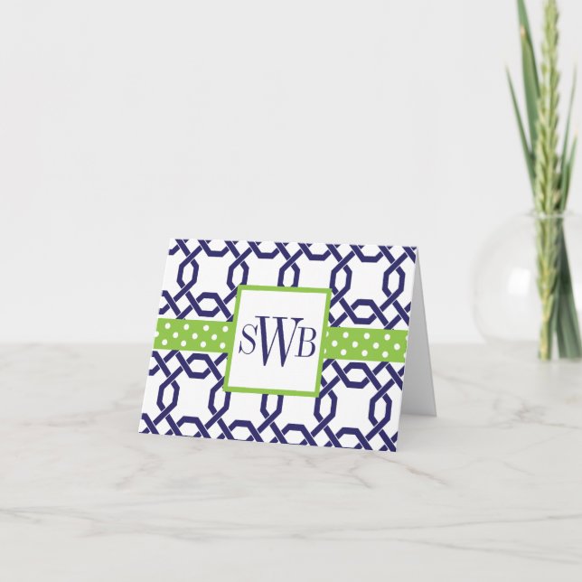 Lattice & Grosgrain Monogrammed Note Cards (Front)