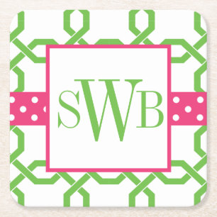 Lattice & Grosgrain Monogrammed Paper Coasters