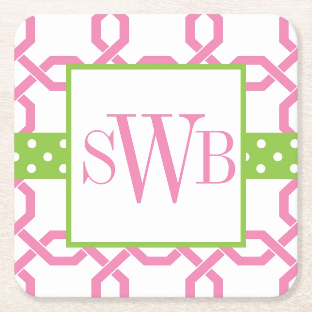Lattice & Grosgrain Monogrammed Paper Coasters (Front)
