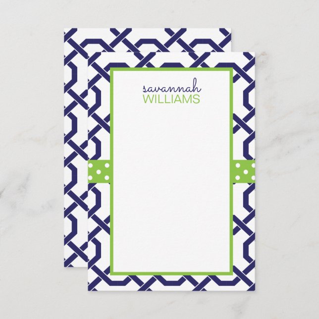 Lattice & Grosgrain Personalized Note Cards (Front/Back)