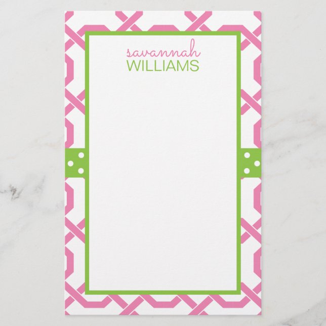 Lattice & Grosgrain Personalized Stationery (Front)