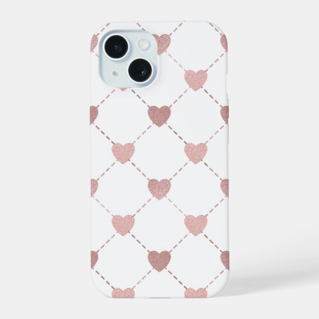 Lattice Hearts iPhone 15 Case (Back)