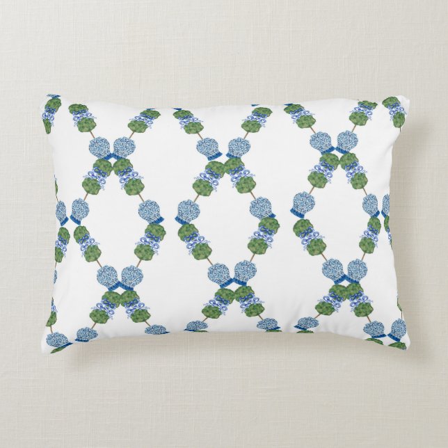 Lattice Topiary Chinoiserie Blue Ginger Jars  Accent Pillow (Front)