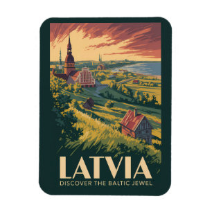 Latvia Baltic Sea Illustration Travel Art Vintage Magnet
