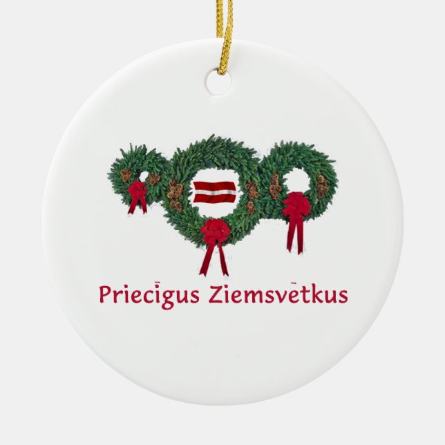 Latvia Christmas 2 Ceramic Ornament (Front)