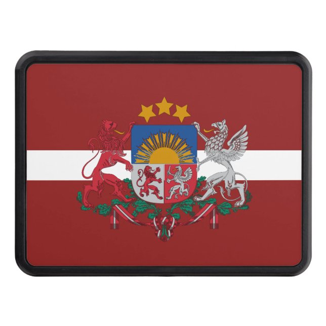 Latvia flag-coat of arms   trailer hitch cover (Front)