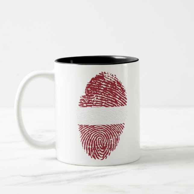 Latvia Flag Fingerprint Country Pride Identity Two-Tone Coffee Mug (Left)