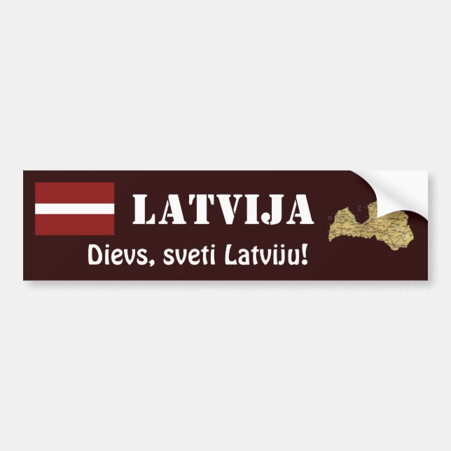 Latvia Flag + Map Bumper Sticker (Front)