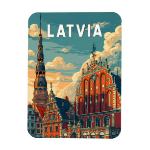 Latvia Illustration Travel Art Vintage Magnet