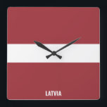 Latvia National Flag Patriotic Square Wall Clock<br><div class="desc">Latvia National Flag Patriotic Square Wall Clock with the country flag in the national colours printed all over the clock. Country name is subtly integrated in the design on the bottom. Text is fully customizable using "Customize it!" feature. This charming design is the stunning gift and the great show piece...</div>