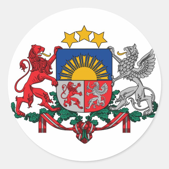 Latvia Official Coat Of Arms Heraldry Symbol Classic Round Sticker (Front)