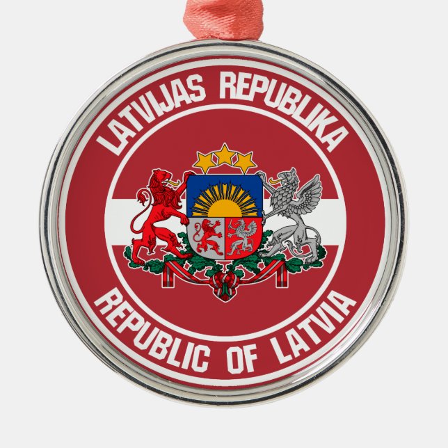 Latvia Round Emblem Metal Ornament (Front)