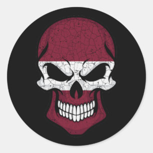 Latvia Smiling Skull Flag Classic Round Sticker