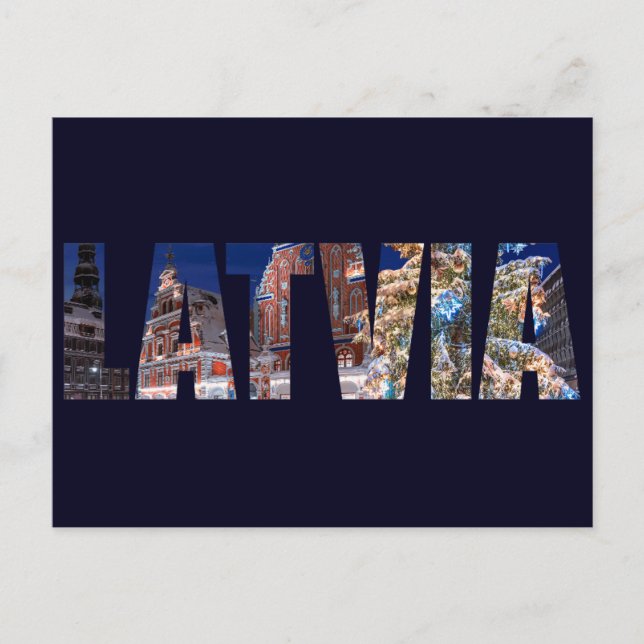 Latvia text with Illuminated Christmas tree Postcard (Front)