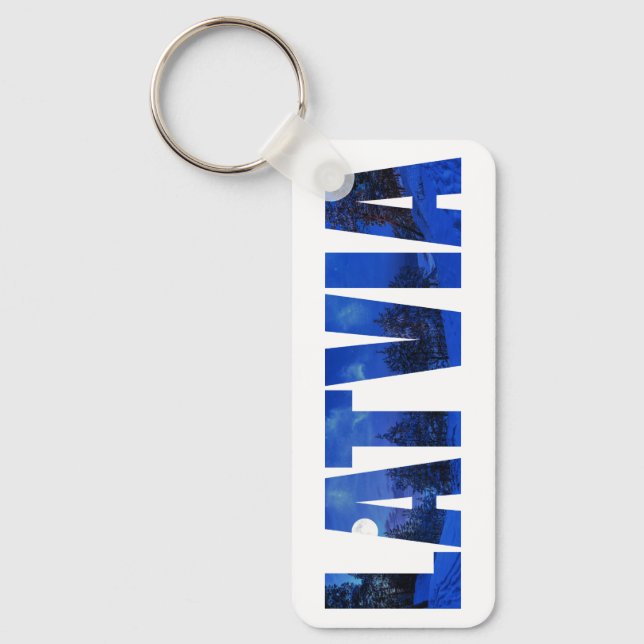 Latvia winter night text with reflection keychain (Front)