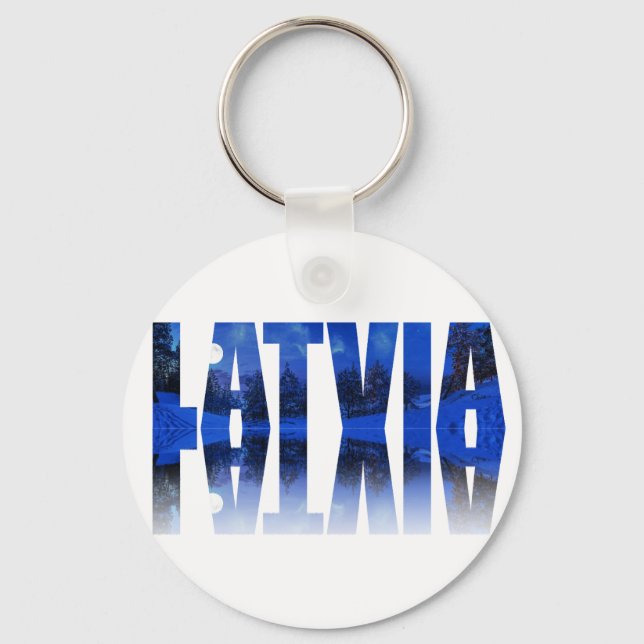Latvia winter night text with reflection keychain (Front)