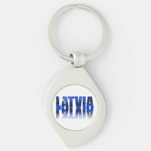 Latvia winter night text with reflection keychain