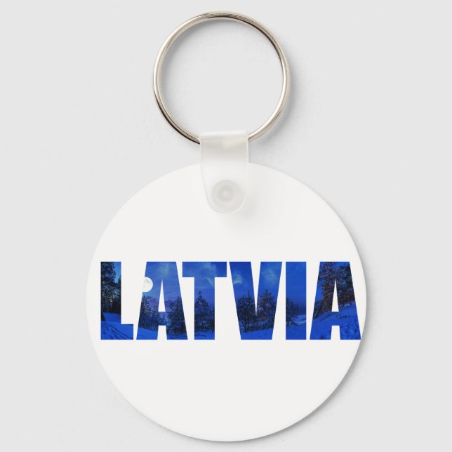 Latvia winter night text with reflection keychain (Front)