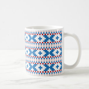 Latvian ancient signs blue, red, white folk art coffee mug