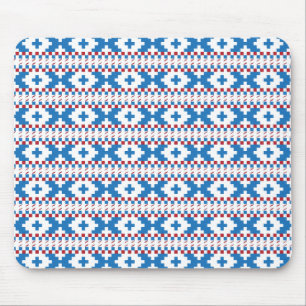 Latvian ancient signs blue, red, white folk art mouse pad