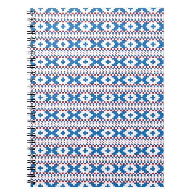 Latvian ancient signs blue, red, white folk art notebook (Front)