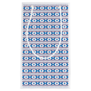 Latvian ancient signs blue, red, white folk art small gift bag