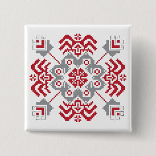 Latvian Auseklis Folk art geometric medallion 2 Inch Square Button