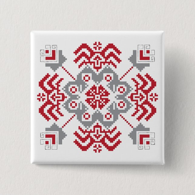 Latvian Auseklis Folk art geometric medallion 2 Inch Square Button (Front)