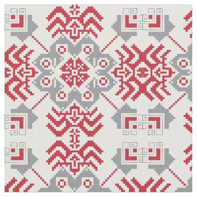 Latvian Auseklis Folk art geometric medallion Fabric (Close Up)