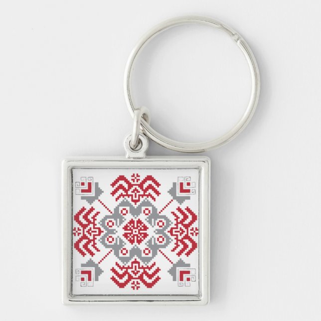 Latvian Auseklis Folk art geometric medallion Keychain (Front)