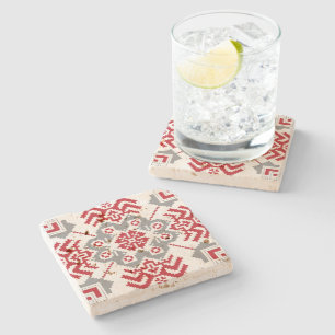 Latvian Auseklis Folk art geometric medallion Stone Coaster