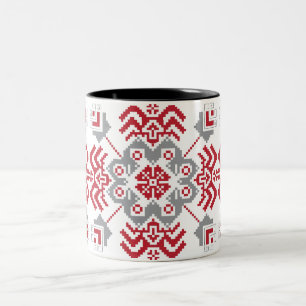 Latvian Auseklis Folk art geometric medallion Two-Tone Coffee Mug
