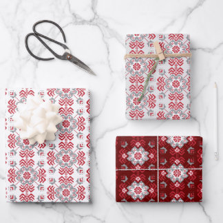 Latvian Auseklis Folk art geometric medallion Wrapping Paper Sheet